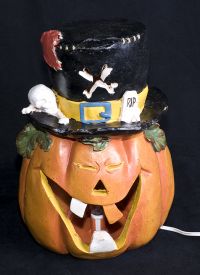 Halloween Jack O Lantern Pumpkin RIP Top Hat Blow Mold Electric Light